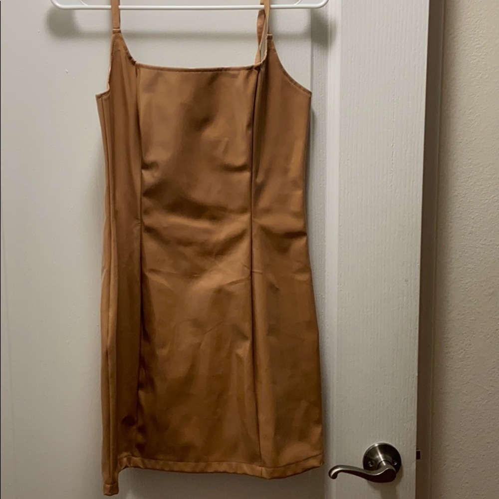 Camel Latex Mini Dress